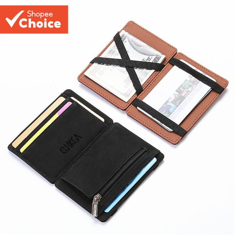 Mini Carteira Masculina Ultrafina De Couro PU – Porta-Moedas Com Zíper Fino E Cartões