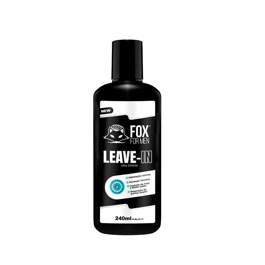 Leave-In 240ml Fox For Men Hidratação Brilho Controle Frizz Proteção Solar Queratina Sem Enxágue