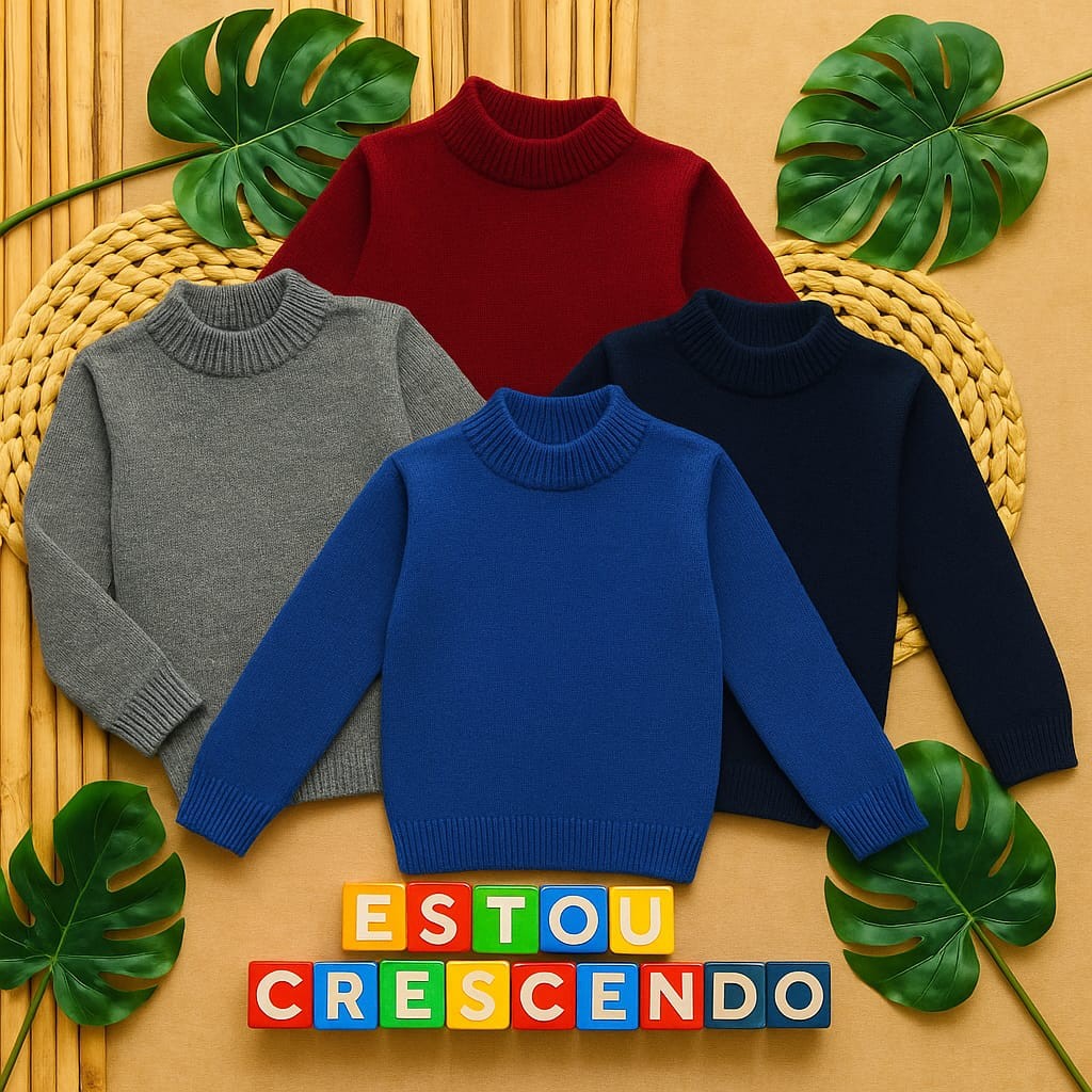 Blusa de Lã Lisa Infantil Menino Gola Alta Cacharrel Inverno Quente Estilosa