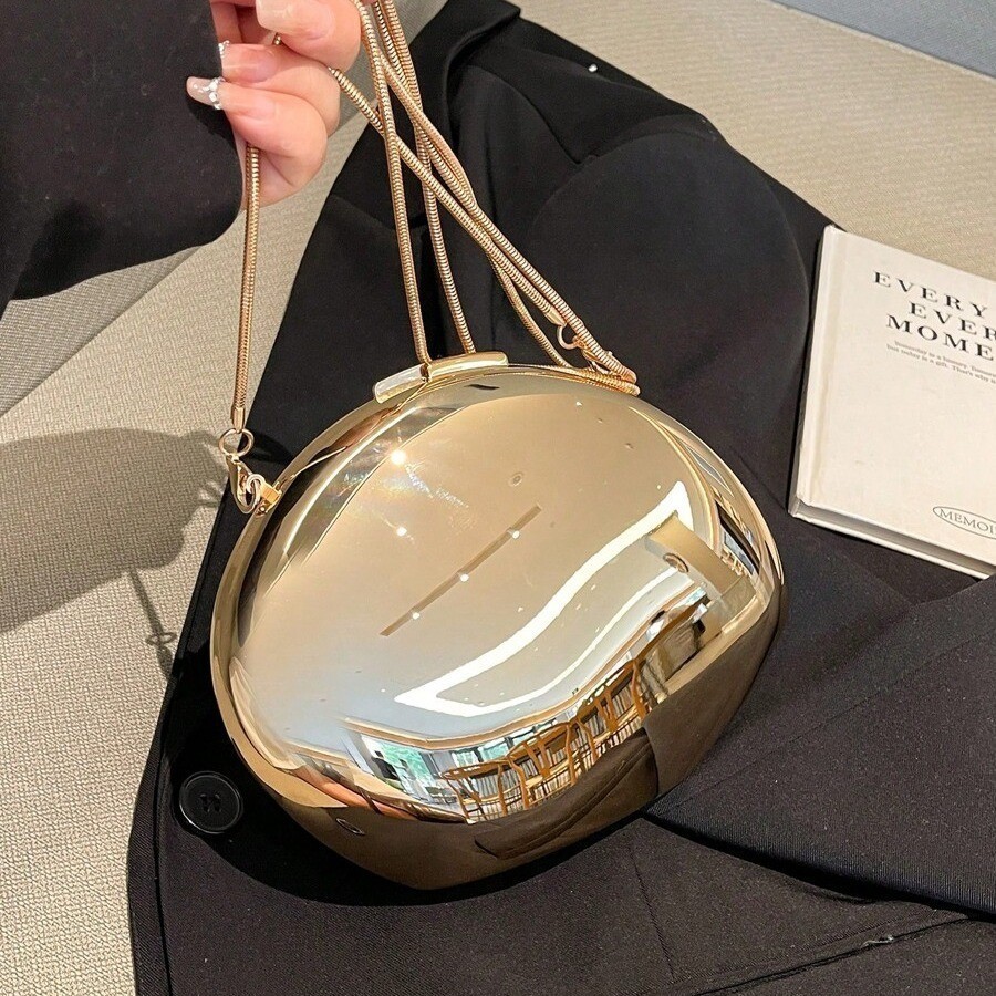 Bolsa Clutch Espelhada Metálica Formato Semente - Elegância e Estilo para Festas metal  casamento