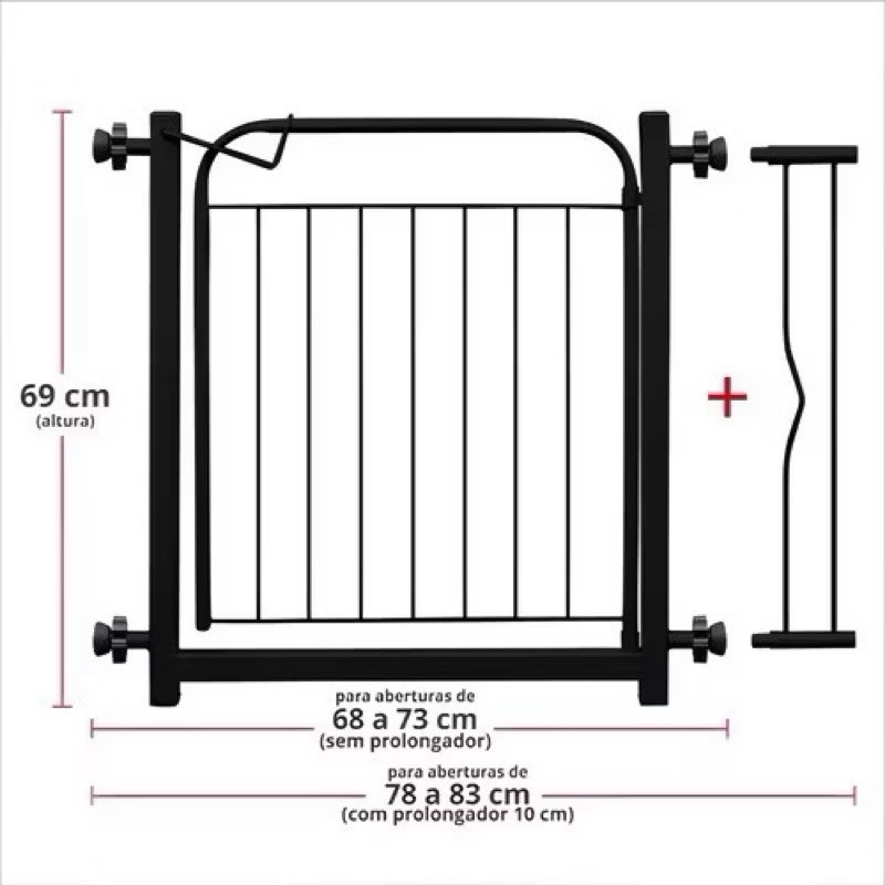 Grade Portão Proteção Pet Cachorro 69 cm A 84 cm Criança Cães Anti Ferrugem Não Precisa Furar Parede