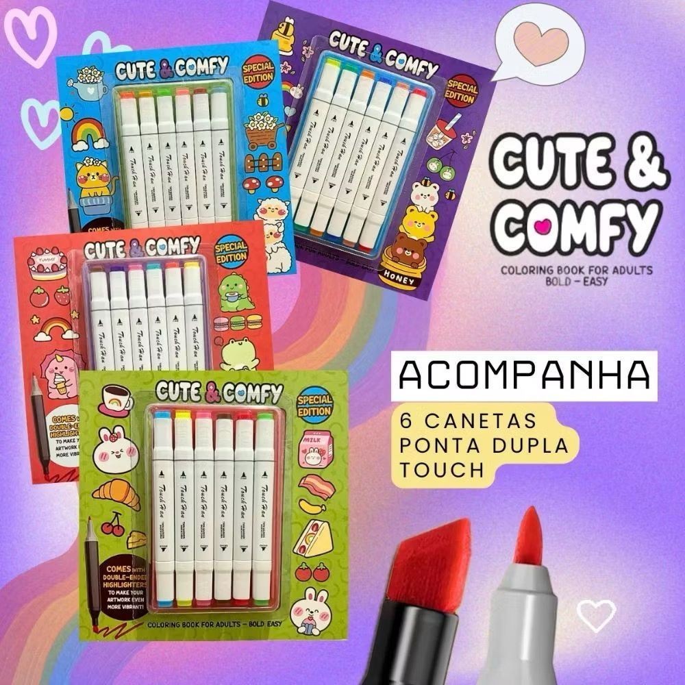 LIVRO DE COLORIR CUTE & COFY COM 6 CANETAS TOUCH-Smile
