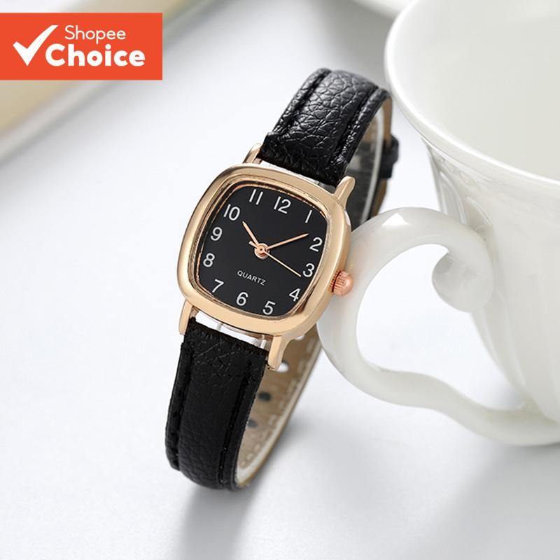 Relógio Elegante De Quartzo Com Algarismos Arábicos Mostrador Pequeno Para Mulheres Pulseira De Couro E Escritório