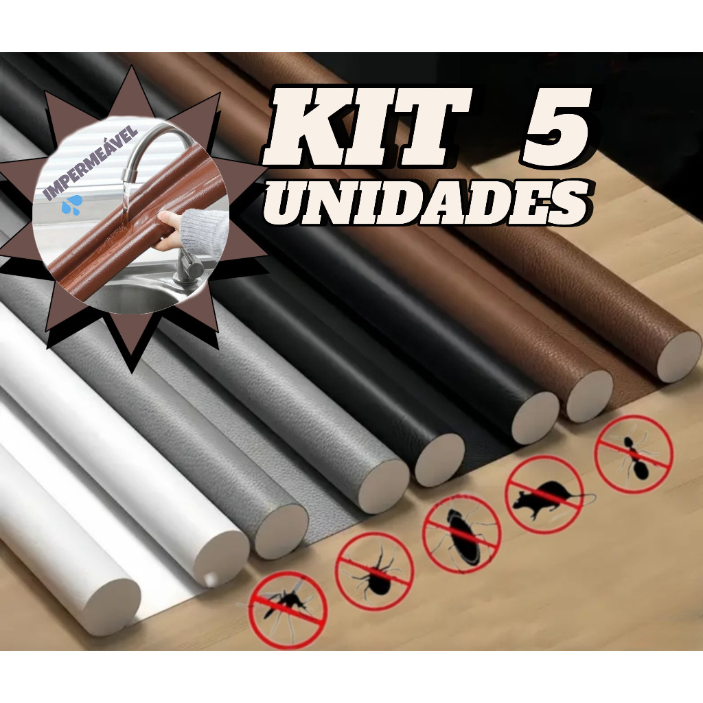 Kit 5 Veda Porta Impermeável Proteção de Porta Protetor lavável  Rolinho Duplo 80cm Comprimento