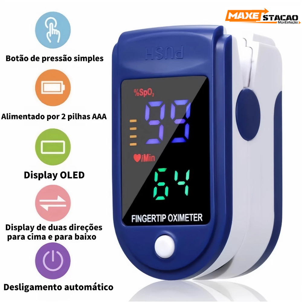 KIT2 Oxímetro de Dedo Digital - Leitor de Oxigênio e Pulso para Atividades Físicas