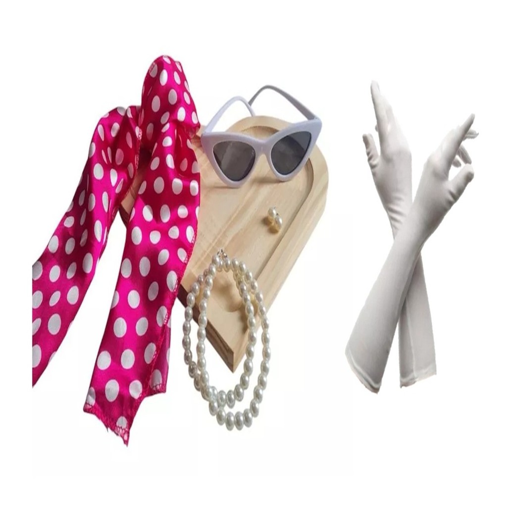 Kit Fantasia Anos 50 60 Lenço Óculos Brinco Colar Luva Festa