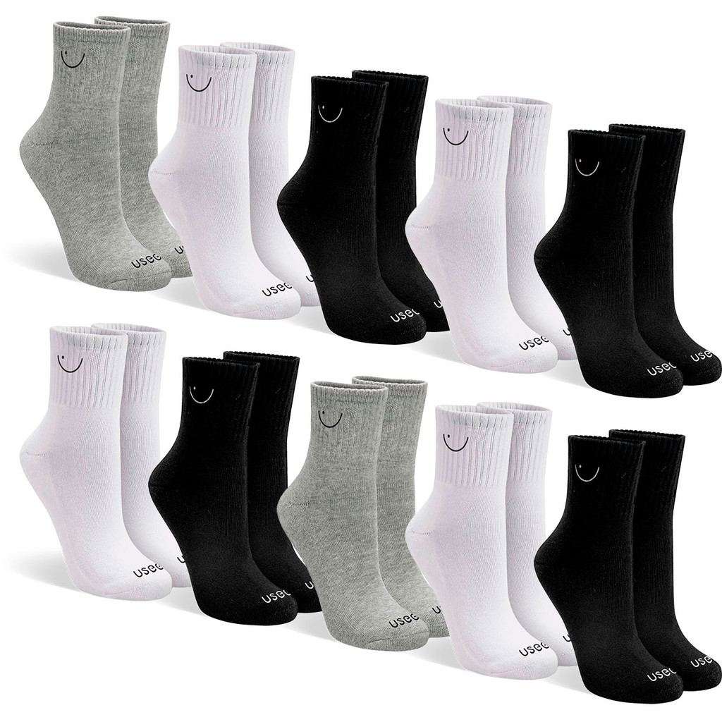 Kit com 10 Pares De Meias Cano Médio Adulto Unissex Em Algodão Sport Usee Brasil