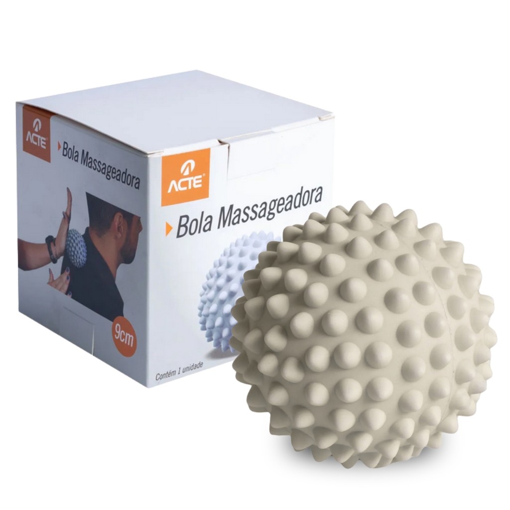 Bolinha Massageadora Relaxamento Terapêutica 9cm Cinza Anti Stress T223 Bola Cravo Acte Sports
