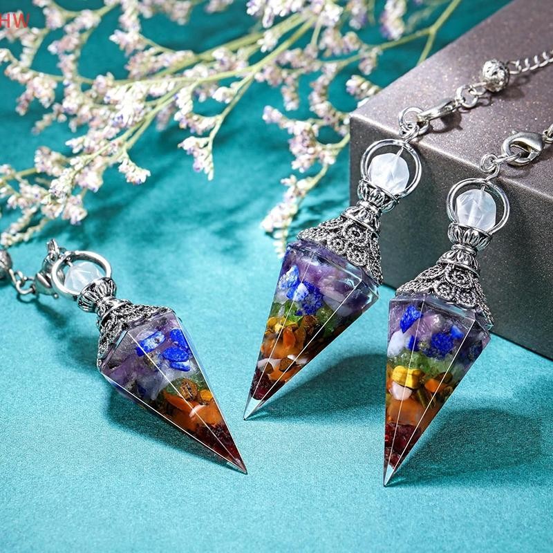 Natural 7 Chakra Cura Cristais Pêndulo Para Radiestesia Adivinhação Quartzo Pedra Pêndulos Antigo Reiki Pingente Jóias