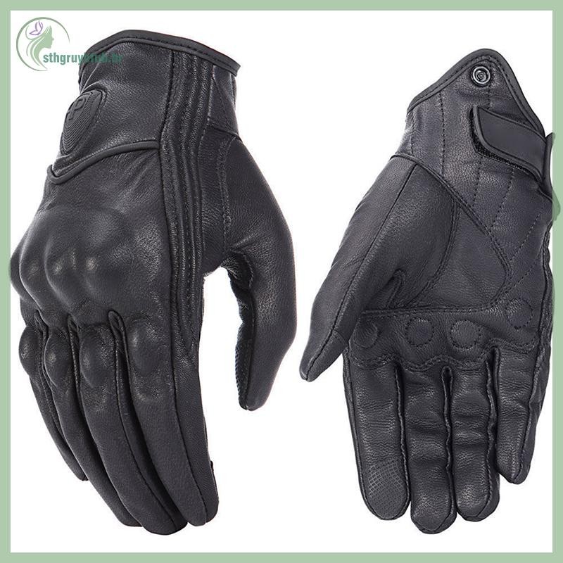 STHB Retro Luvas De Motocicleta De Couro Real Motocross À Prova D'água BR