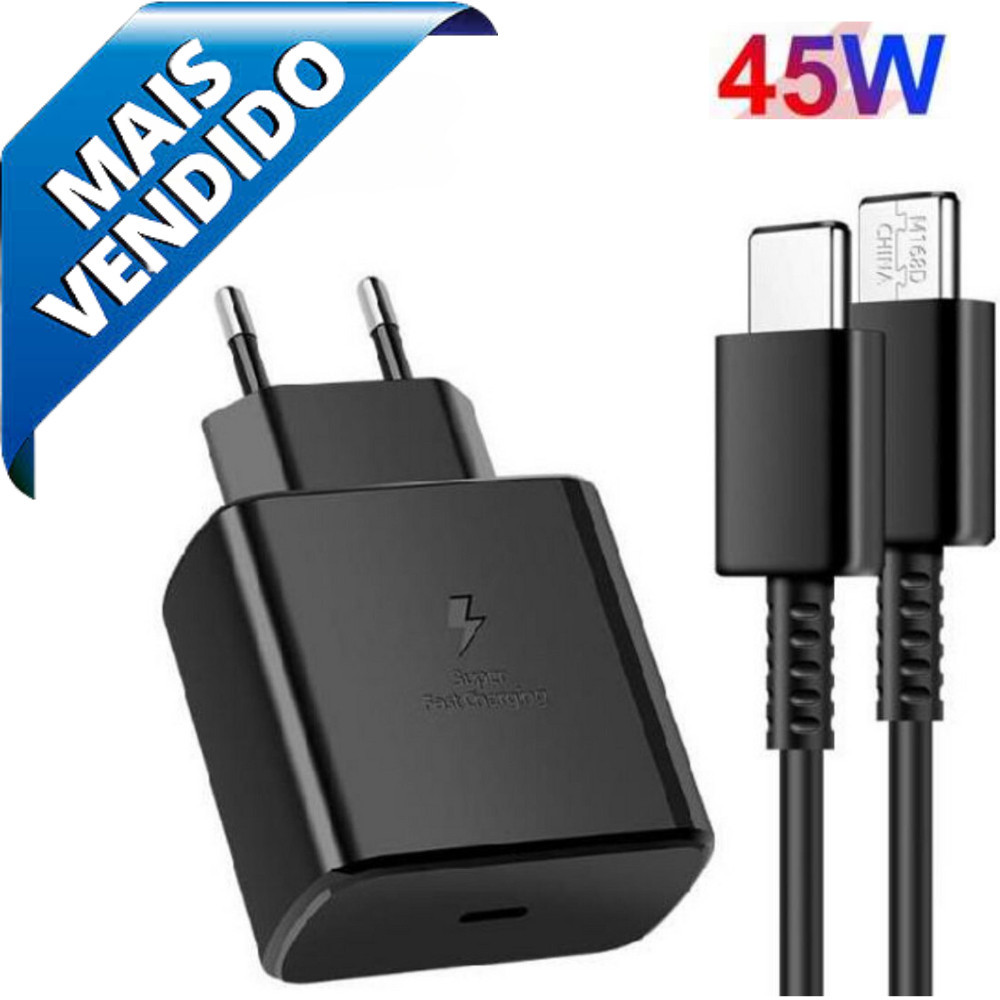 Carregador Tipo C Turbo 45W Galaxy A12 A20 A30 A31 A50 A70 A80 A30S A31 A21 S8 S9 S10  S20 M30 M20