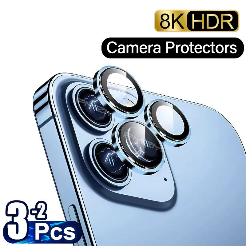 2-3PCS Para iPhone 11 12 13 14 15 16 Plus Pro Max Protetores De Lente De Câmera De Anel De Metal