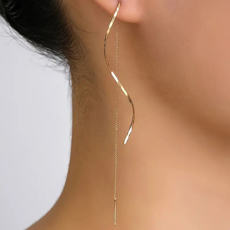 Brinco espiral dourado corrente Banhado A Ouro 18k A prata 925
