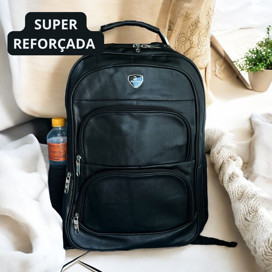 Mochila Bolsa Executiva Grande Feminina Masculina Escolar Trabalho Faculdade-Couro Sintético