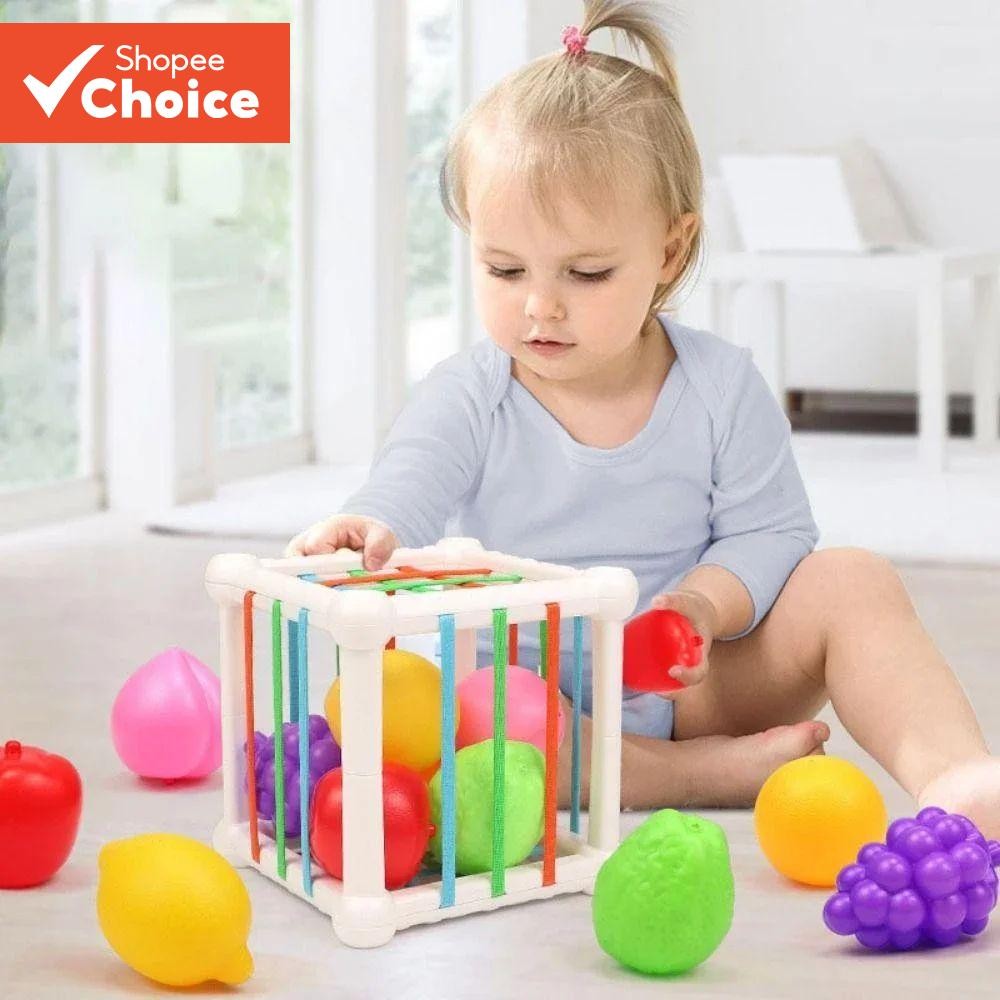 Cubo Classificador De Forma Montessori Com Frutas Coloridas Para Desenvolvimento De Habilidades Motoras Finas Presente D
