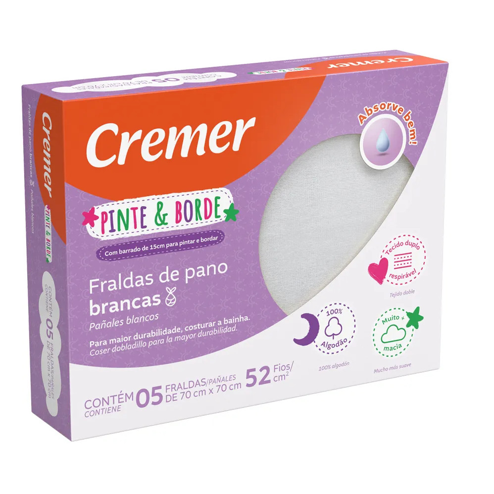 Fralda De Pano Cremer Luxo Branca Pinte E Borde