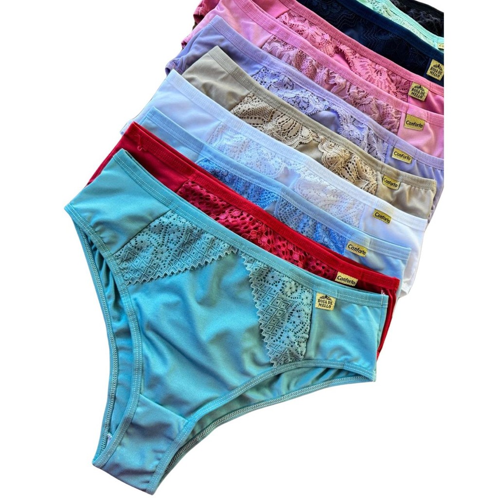 KIT Calcinha Conforto Renda Microfibra Lisa Redutora Luxo Lateral Larga Conforto Lingerie