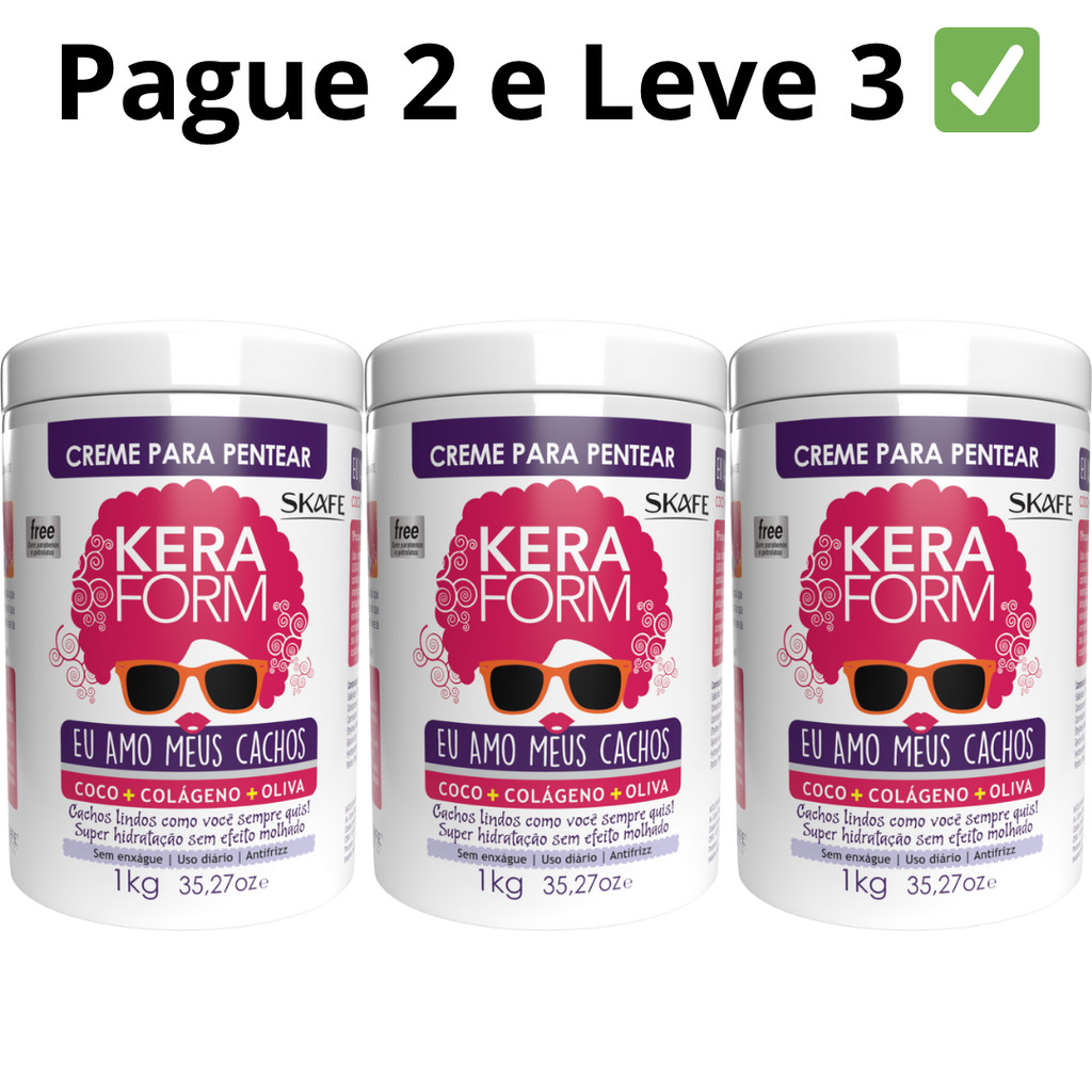 [3 por 2] 3un Creme de Pentear Keraform Eu Amo Meus Cachos 1kg