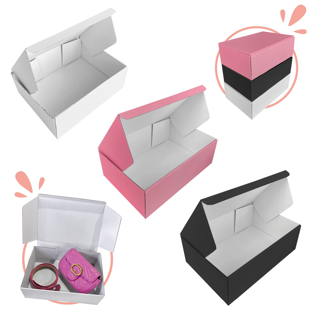 Kit Caixas de Papelão Colorido 27x18x9cm Para Envios E-Commerce Premium
