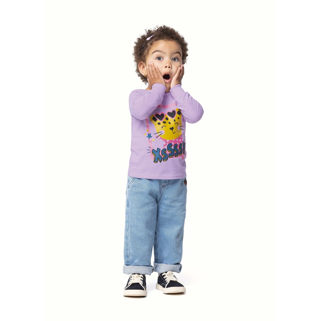 BLUSA MANGA LONGA INFANTIL MENINA EM ALGODÃO ONCINHA MALWEE LILÁS