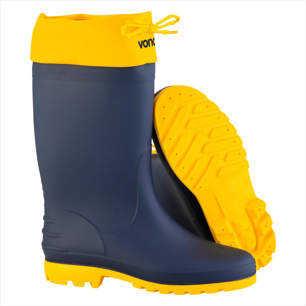Bota de PVC azul com polaina amarela cano médio com forro - Vonder
