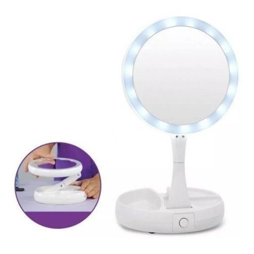 O Espelho com Led De Mesa Com Aumento 10x Led luz Dobravel Para Maquiagem Pronta Entrega