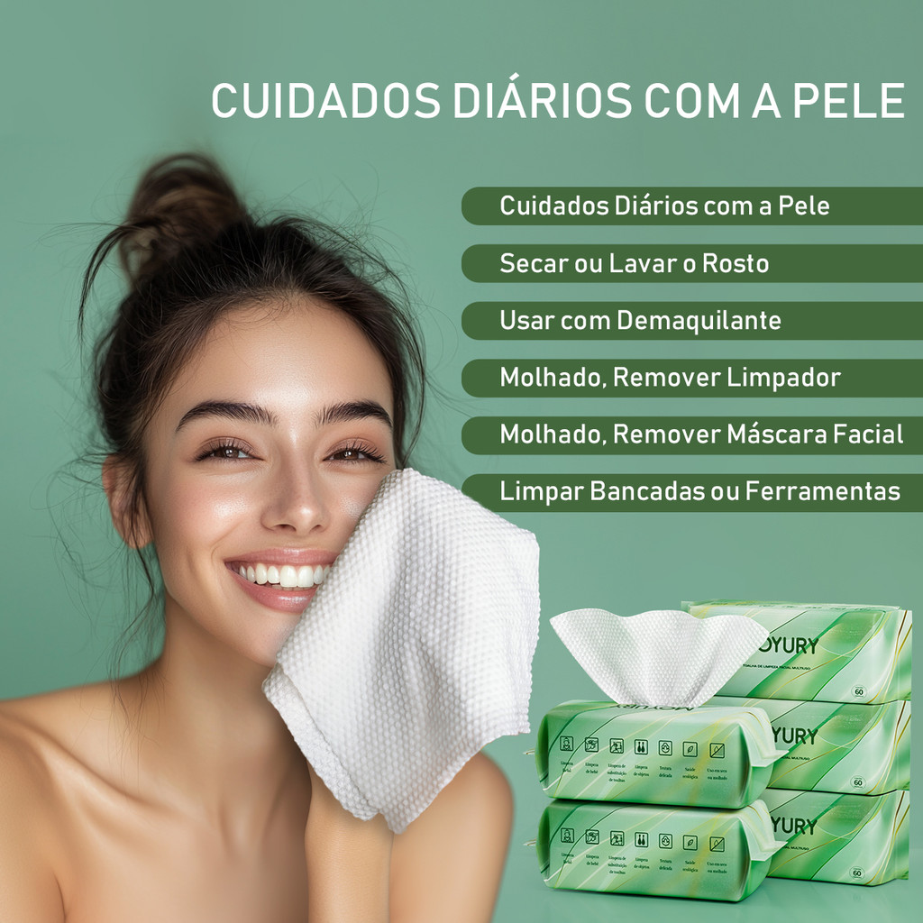 Toalha Facial Descartável 60 Unidades, Gentle for Sensitive Skin, Daily Cleansing & Makeup RemovaL