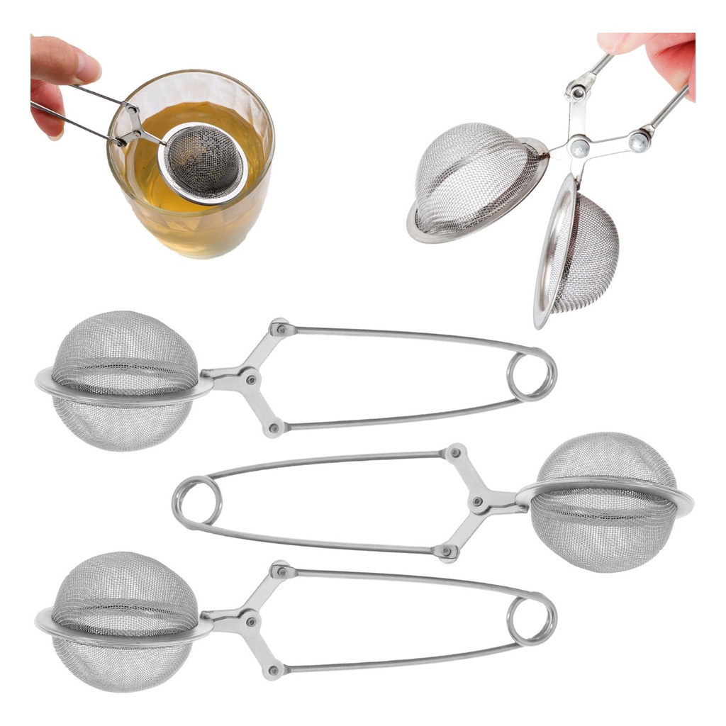Kit 3 Infusores De Chá Inox Coador Peneira Ervas Com Cabo Infusor