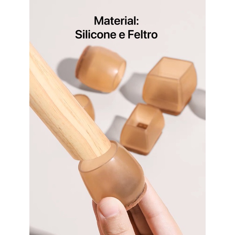 Kit 4 - 8 -16 Protetor de Silicone e Feltro Para Pé de Cadeira e Mesas
