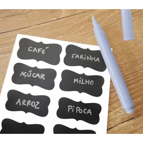 Adesivos para Tempero: Kit com 60 Etiquetas Lousa + Caneta para Potes