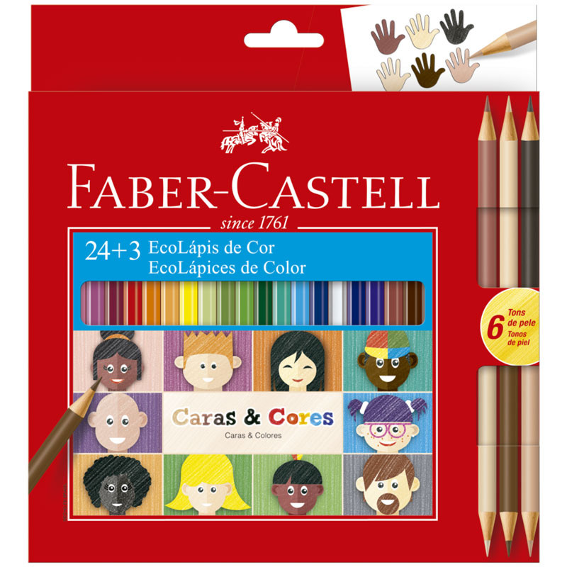Lápis de cor 24 cores + 6 tons de pele Caras e Cores 120124CC Faber-Castell
