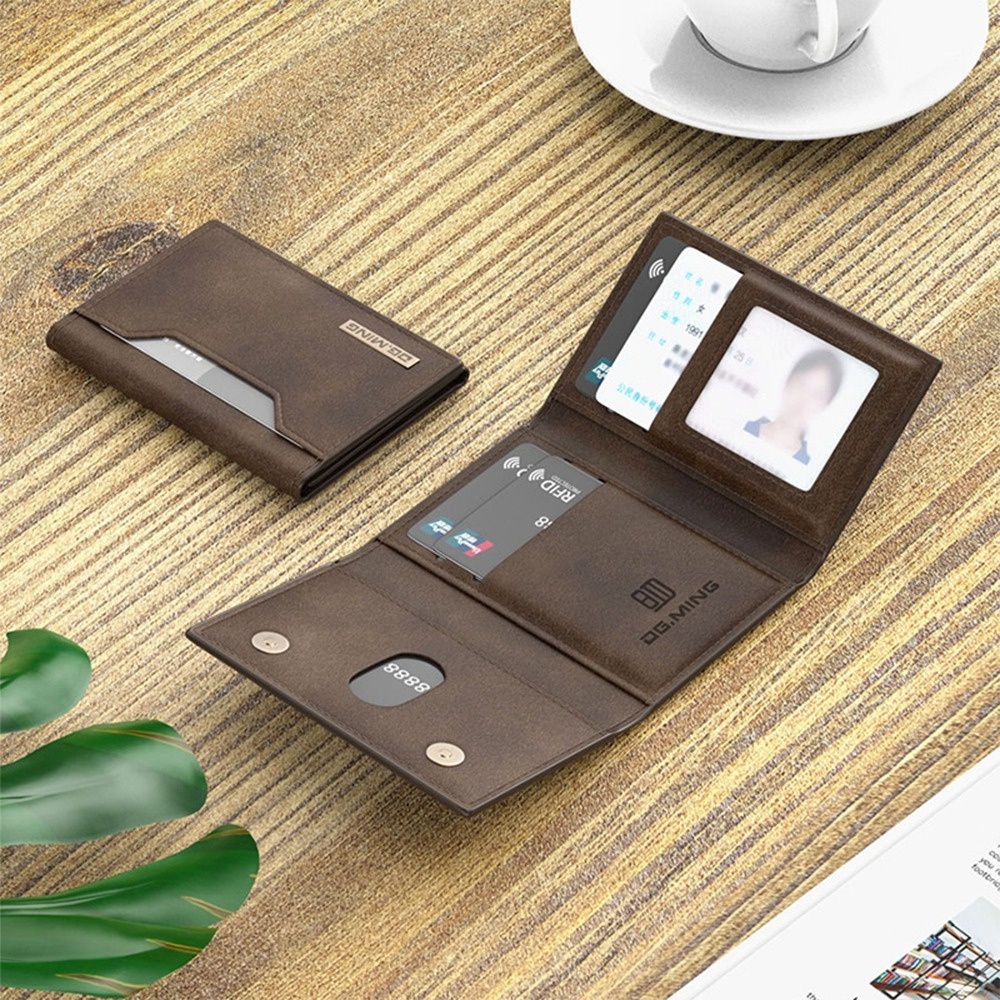 DG.MING Porta-Cartões Portátil Com Fivela Magnética Tripla Saco De Cartão Vintage_eather Carteira Múltiplas Estilo Mini