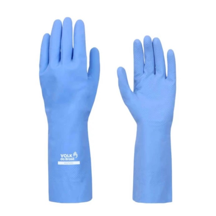 Luva De Látex Para Limpeza Multiuso Azul Antiderrapante Volk