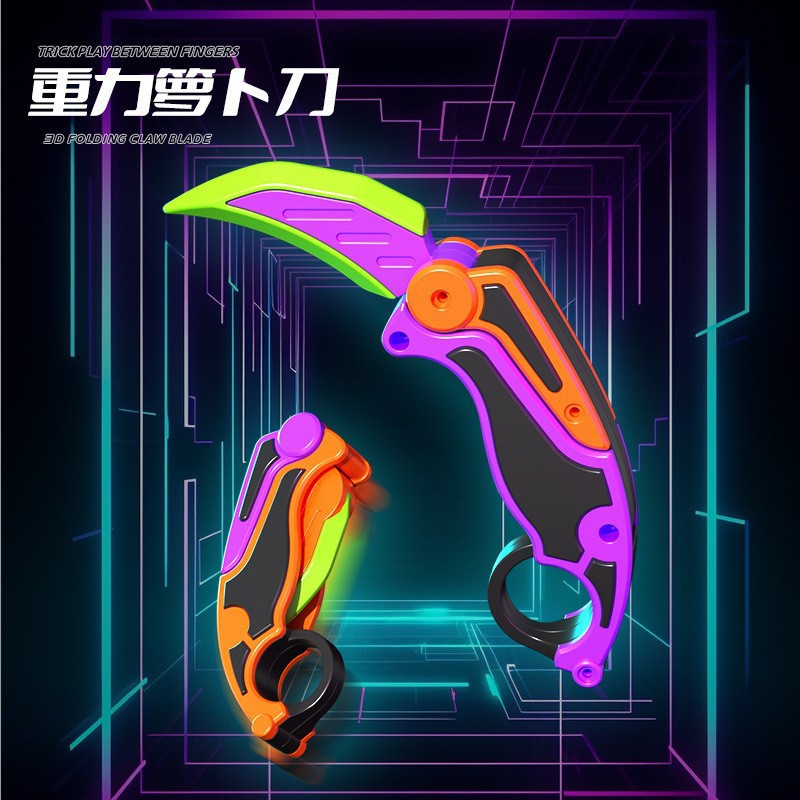 Tiktok Gravity 3D Faca De Garra Dobrável Impressa , Rábano , Lâmina Borboleta De Treinamento De Salto Reto , Brinquedos De Descompressão