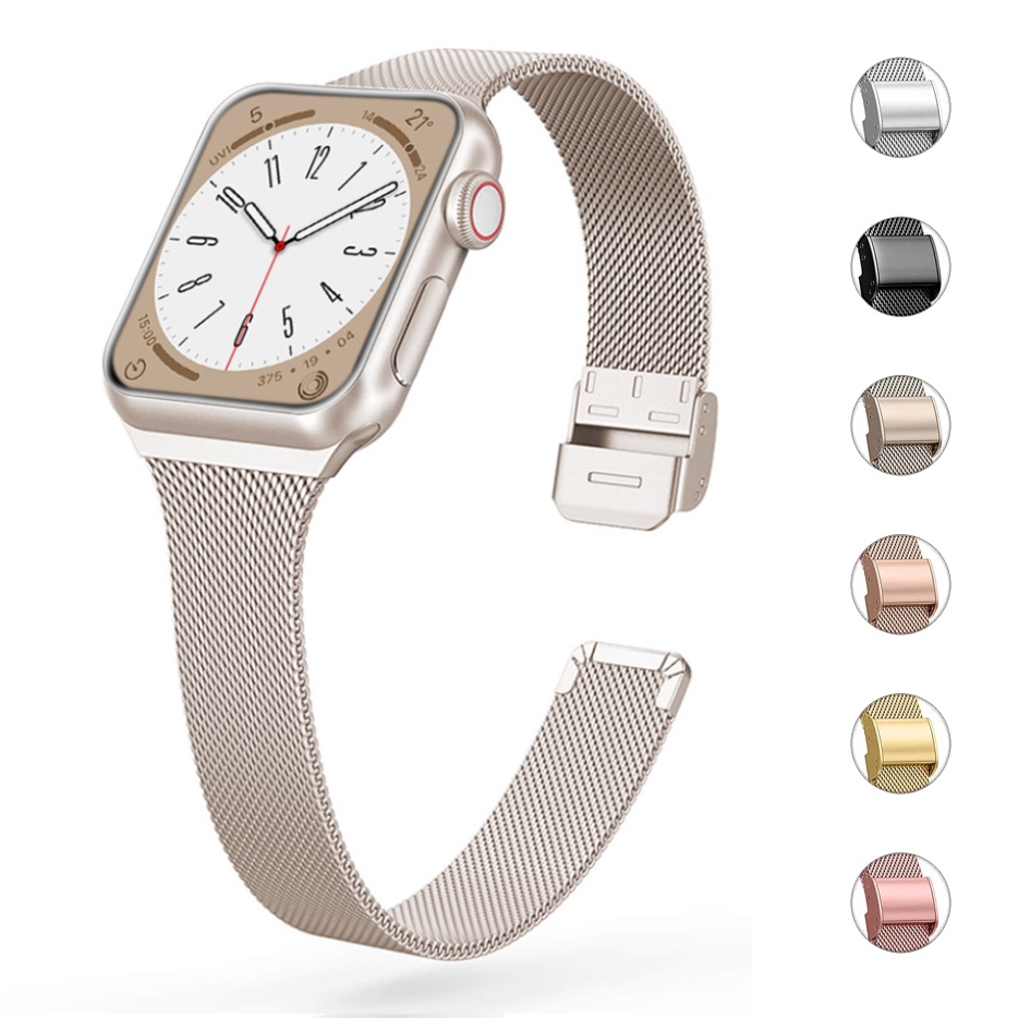 Pulseira Fina De Metal Para Smartwatch Relógio Inteligente 10 9 8 7 6 SE 5 4 46mm 38 40 41MM 45MM 49MM Milanesa De Aço I