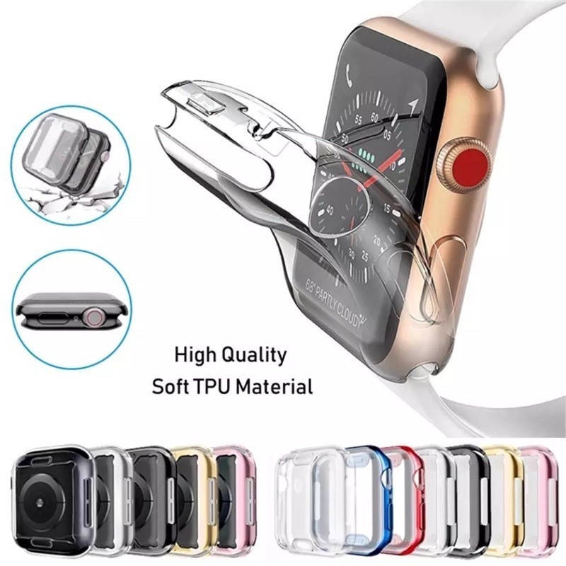 Lua cheia Apple watch capa case transparente tpu Proteção 360° cobre a tela toda para relogio smartwatch 38/40/41/42/44/