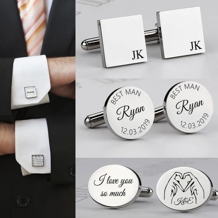 Vnox Homem Personalizado Botões De Punho De Camisa , Nome ID Presentes De Casamento Aço Inoxidável Jóias Presente