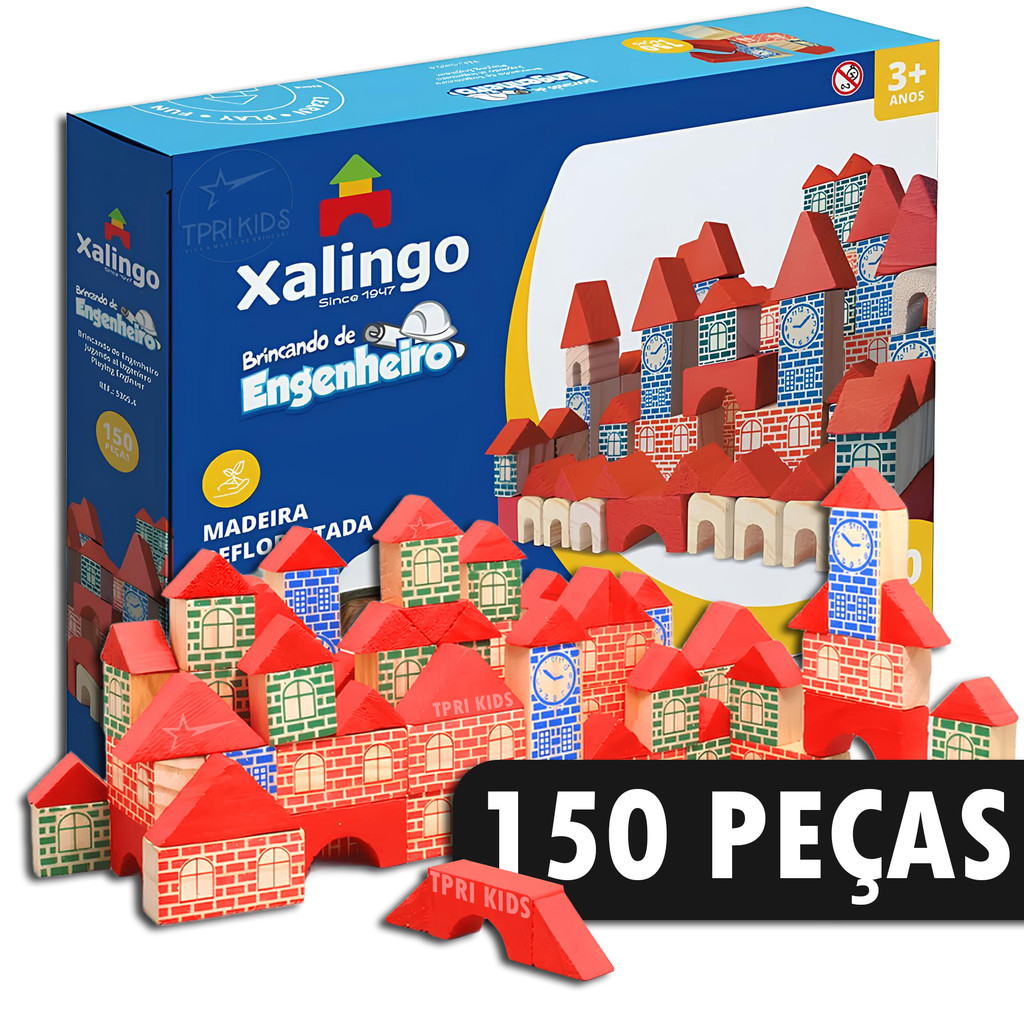 Blocos de Montar Madeira 150 Peças Brinquedo Educativo Engenheiro Infantil Menino Menina Pedagógico