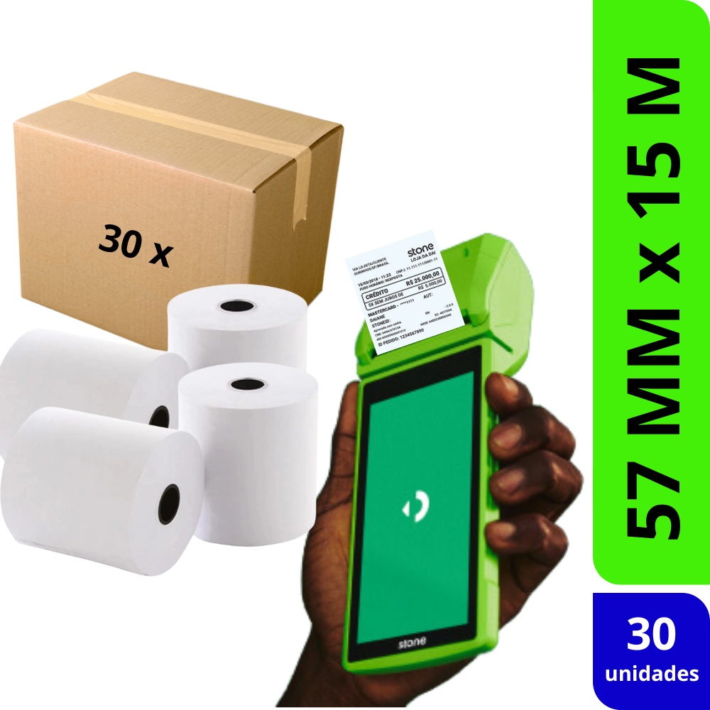 BOBINA TERMICA  BRANCO CARTAO CREDITO 57MM X 15M CX C/ 30 UN