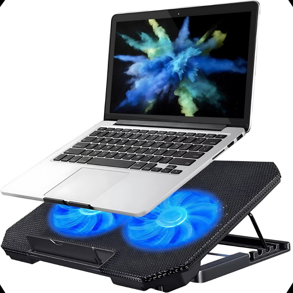 Suporte Base  2 Coolers Ventoinhas Notebook Ventilação Silenciosa Ajustável Até 17 Pol Usb Cor Preto Home Office