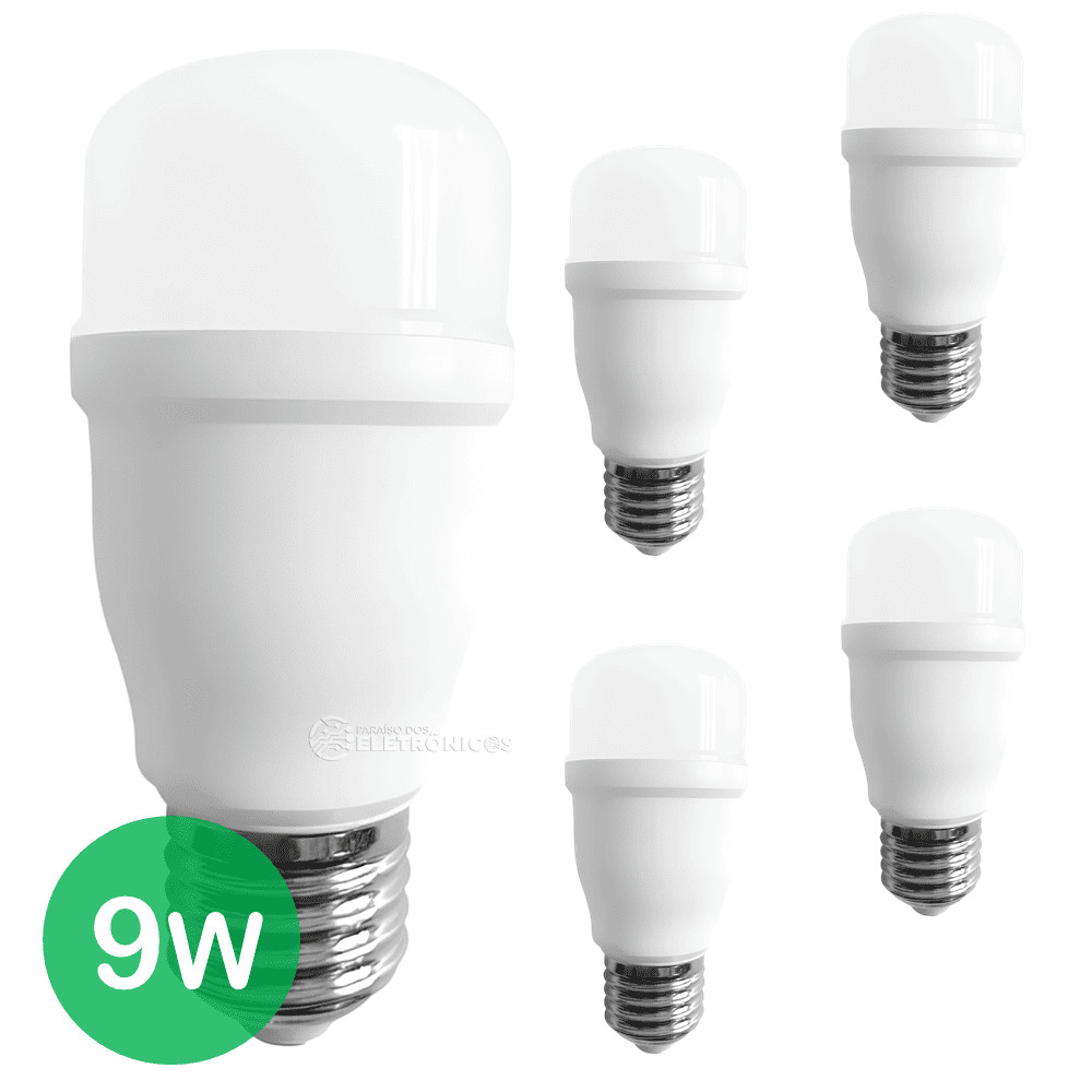 Kit 5 Lâmpadas LED 9W Mini T45 E27 4000K Branco-Neutro Economia e Alta Eficiência EB7222
