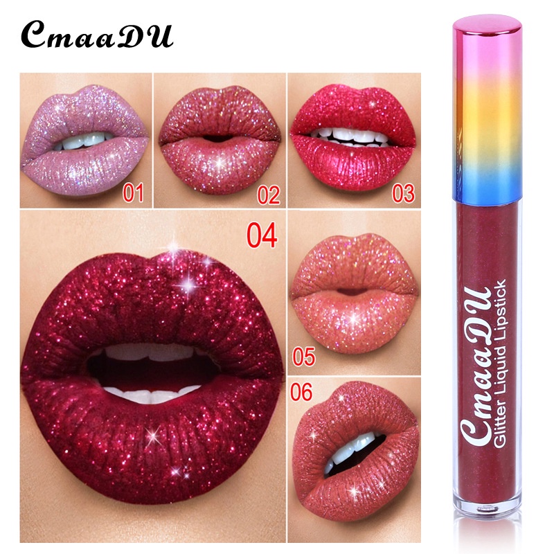 CmaaDu Sinfonia Diamantada À Prova D'água Brilhante Brilho Labial Feminino Transparente Batom De Morango