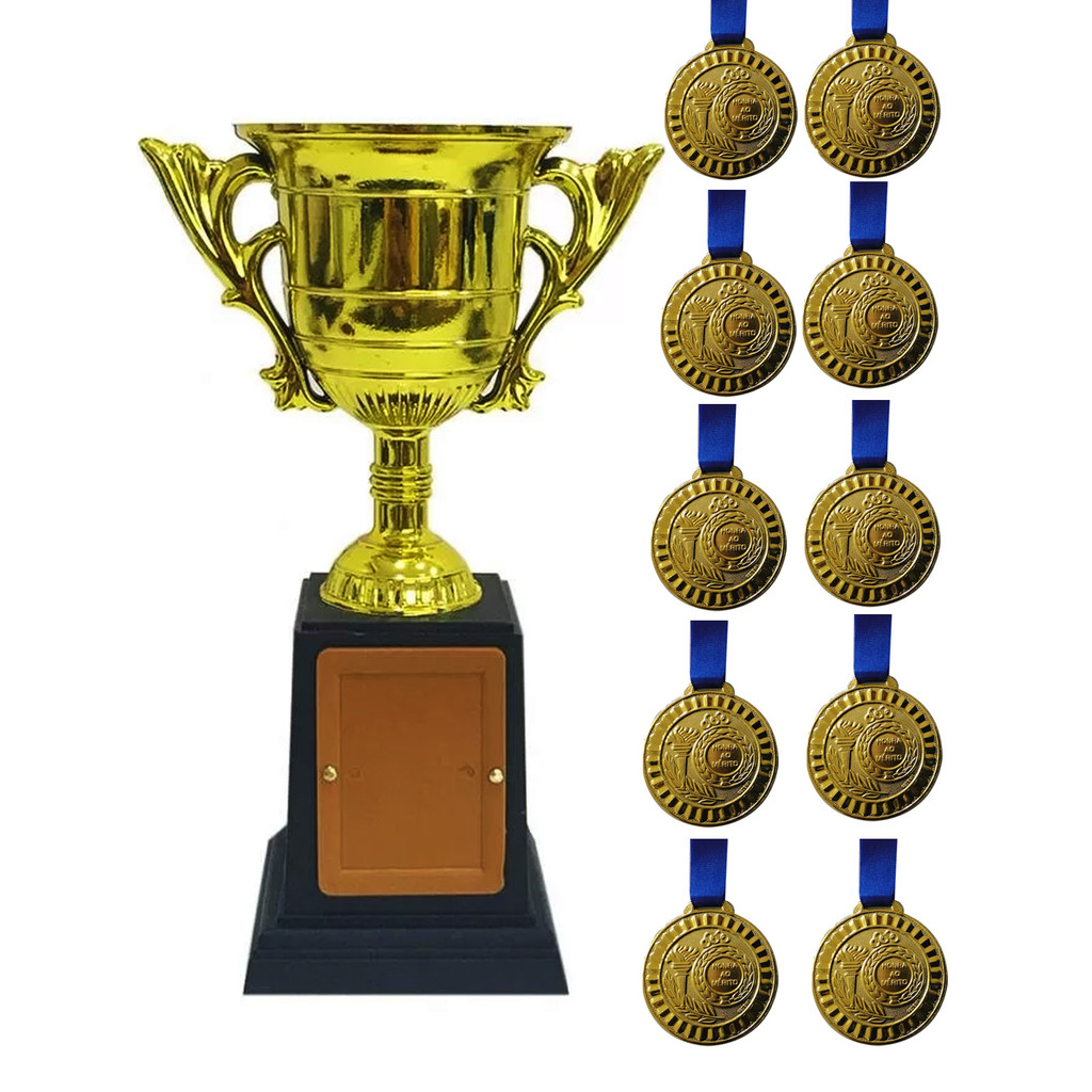 Kit Troféu 1 Taça + 10 Medalhas 29mm