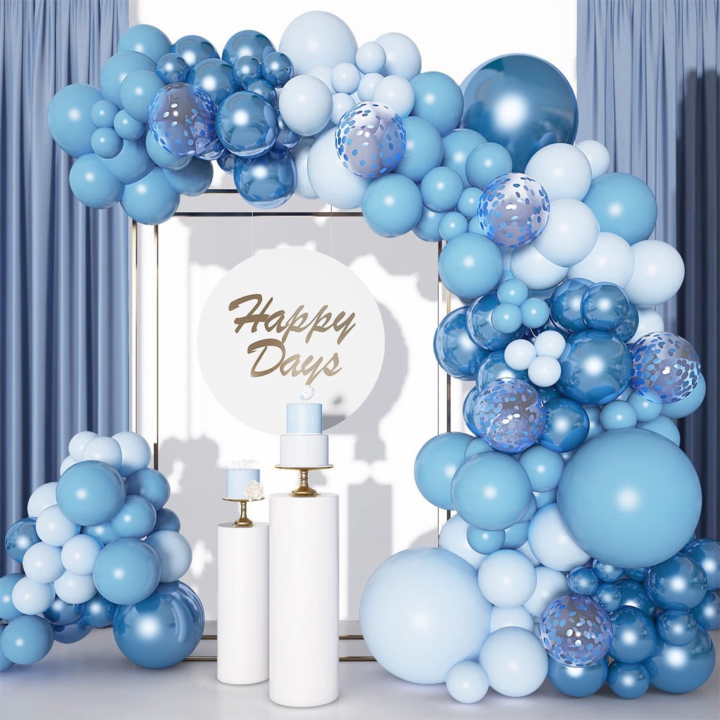 Kit 145 Balões Tons Azul Cromado Macaron Festa Infantil Montagem Fácil DIY M1011-AZUL