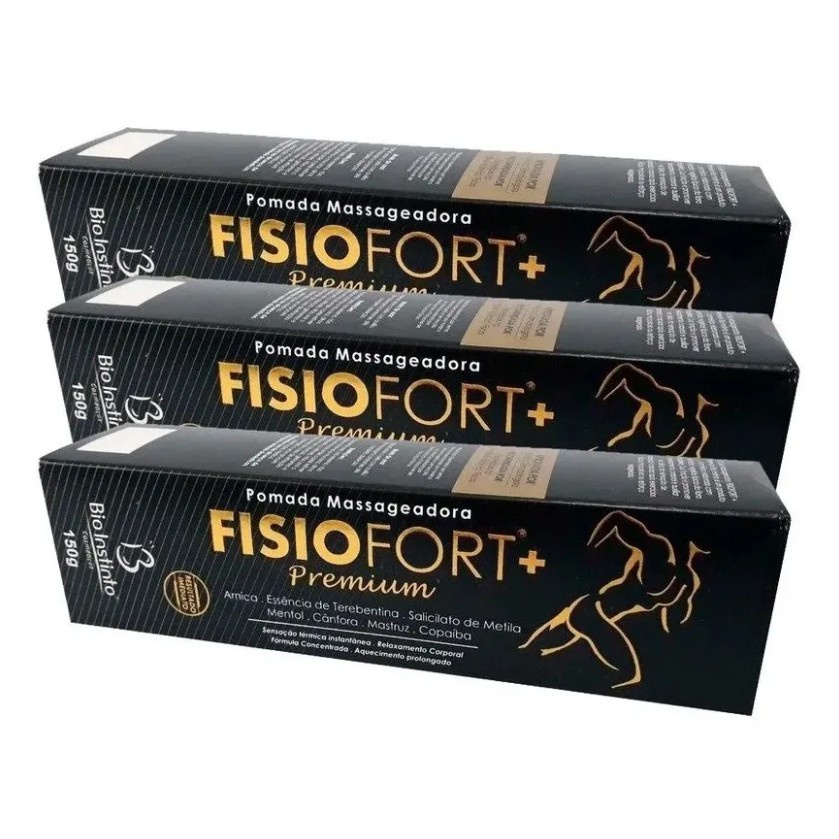 Kit 3 Pomada Fisiofort Preta Premium Bio Instinto 150g