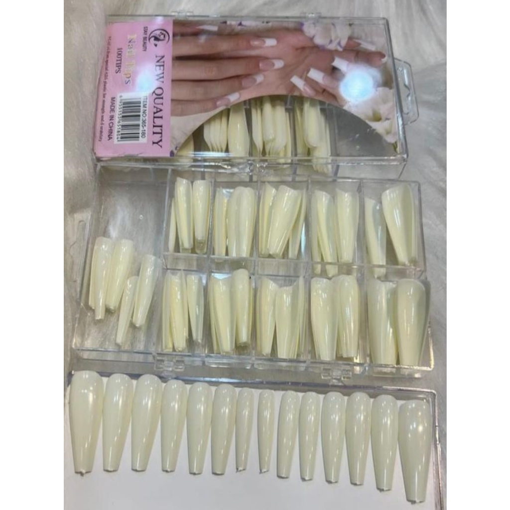 Postiça Unha 100 unidade Longa Bailarina Realista Natural 122#