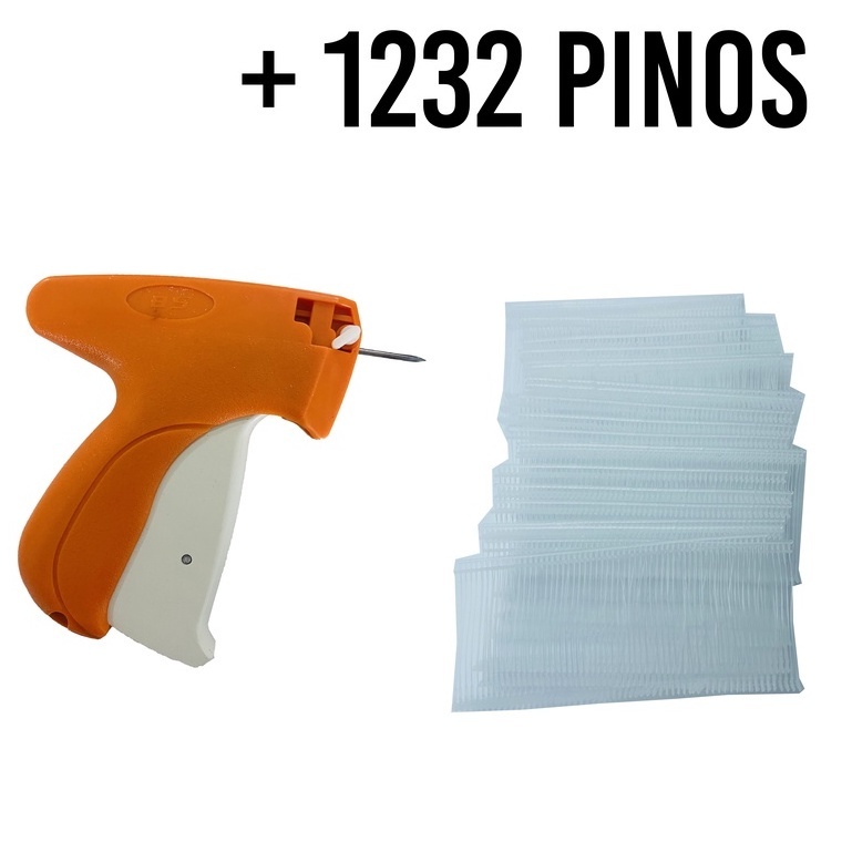 Kit Pistola Aplicadora de pinas para etiquetas / Tag +1232 Pinos Plásticos Fix Pin p Roupas e Tecidos