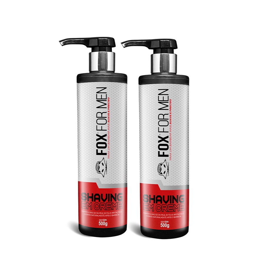 Kit 2 Shaving Creme FOX FOR MEN 500ml Barbear Sem Espuma Pele Sensível Dupla Economia Original