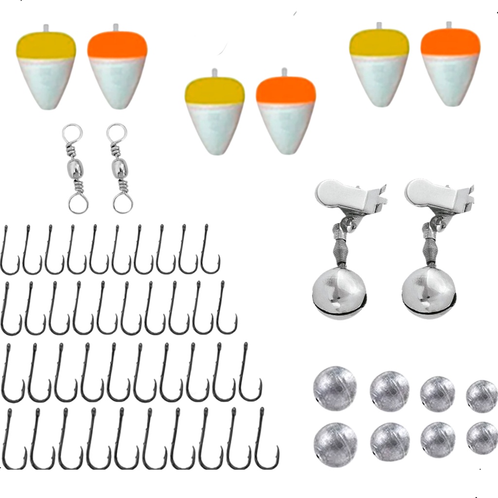 Kit Acessorios de Pesca Com Anzol Boia Sino Girador Chumbada