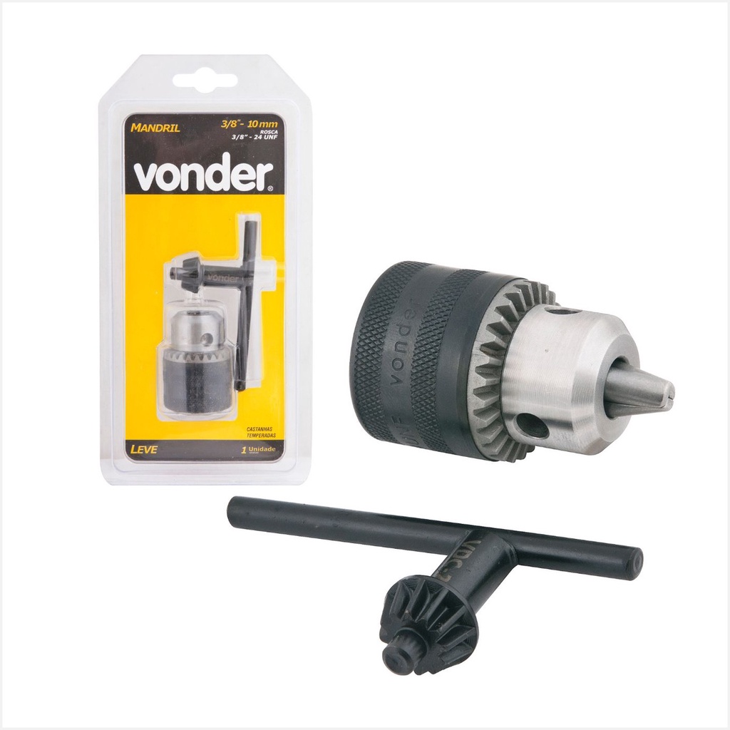 Mandril com chave 1,5 - 10,0 mm 3/8" x 24 fios leve - Vonder